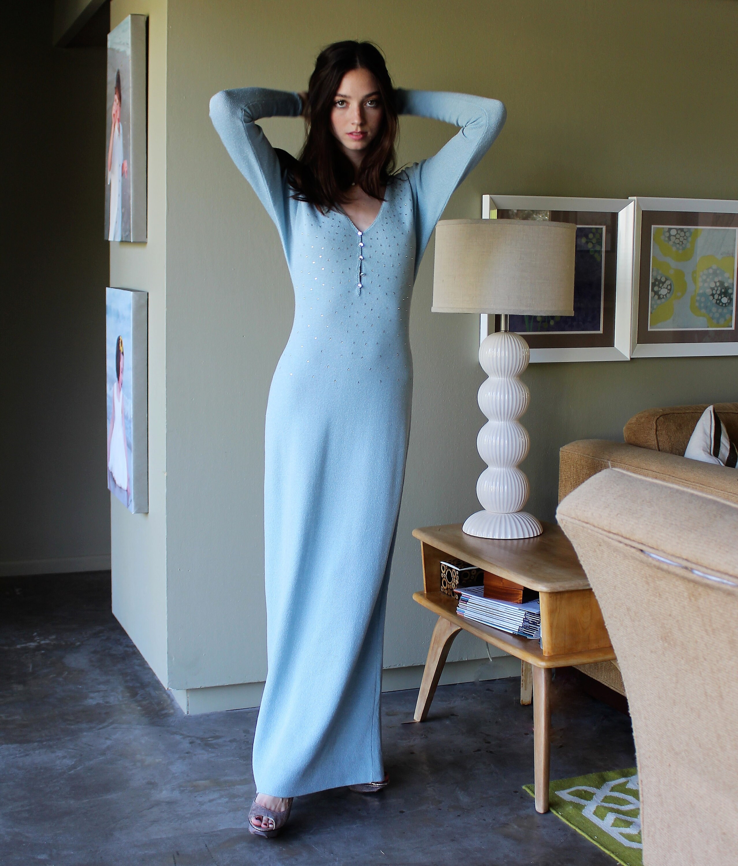 Vintage Knit Maxi Dress XS/S Women Long 