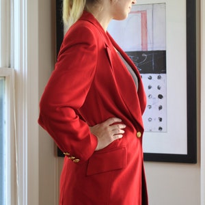 80s Escada, Vintage Margaretha Ley, Red Wool Blazer, Long Jacket, size 36 Women image 2