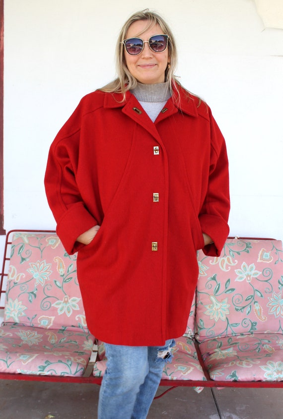 Red Wool Coat, Medium Women, Red Jacket, Peacoat,… - image 1