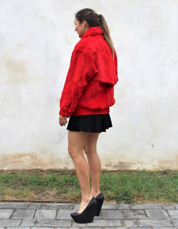 Vintage 1980s Koslow's Red Fur Coat Dolman Sleeve… - image 5