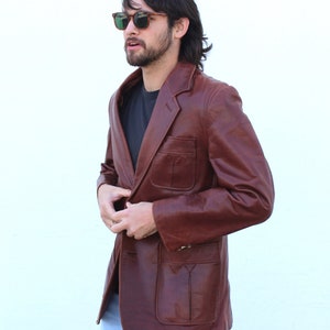 Vintage 1990s Cellini Collection Brown Leather Blazer, Size 40 Men, Leather Jacket image 3