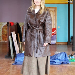 1960s Coat, Vintage Golet Originals Brown Leather Coat, Large Women, belted image 2