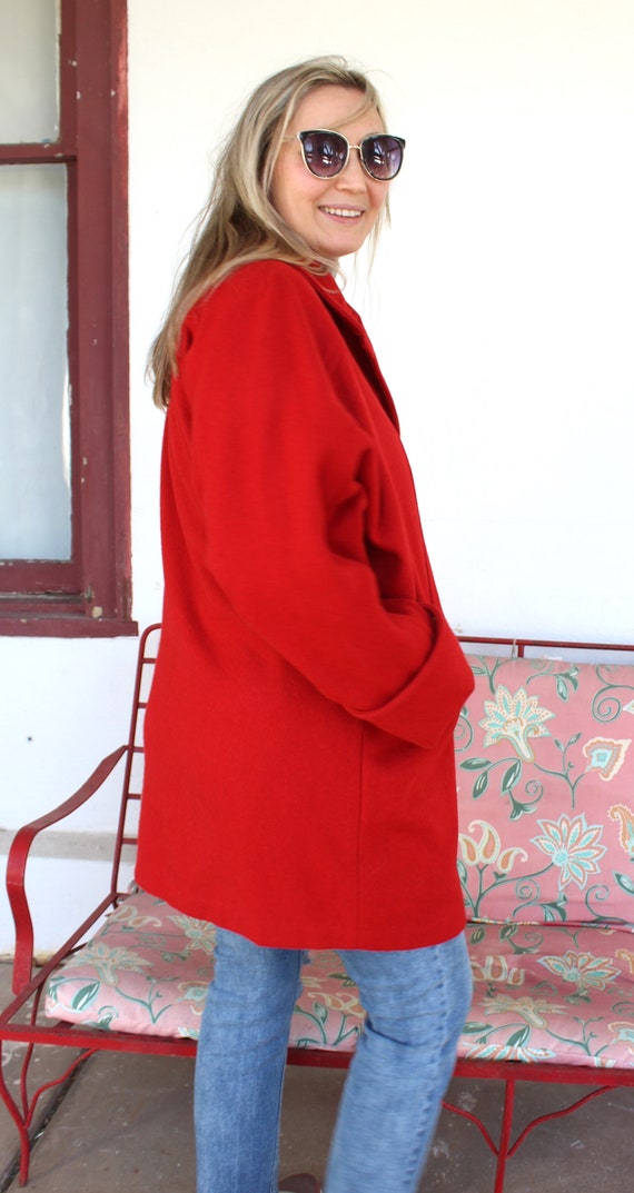 Red Wool Coat, Medium Women, Red Jacket, Peacoat,… - image 6