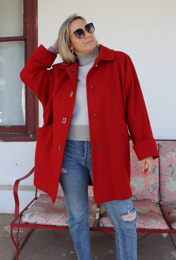 Red Wool Coat, Medium Women, Red Jacket, Peacoat,… - image 7