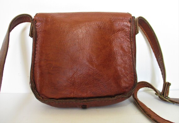 Boho Leather Purse, Vintage 1970s Brown Leather C… - image 5
