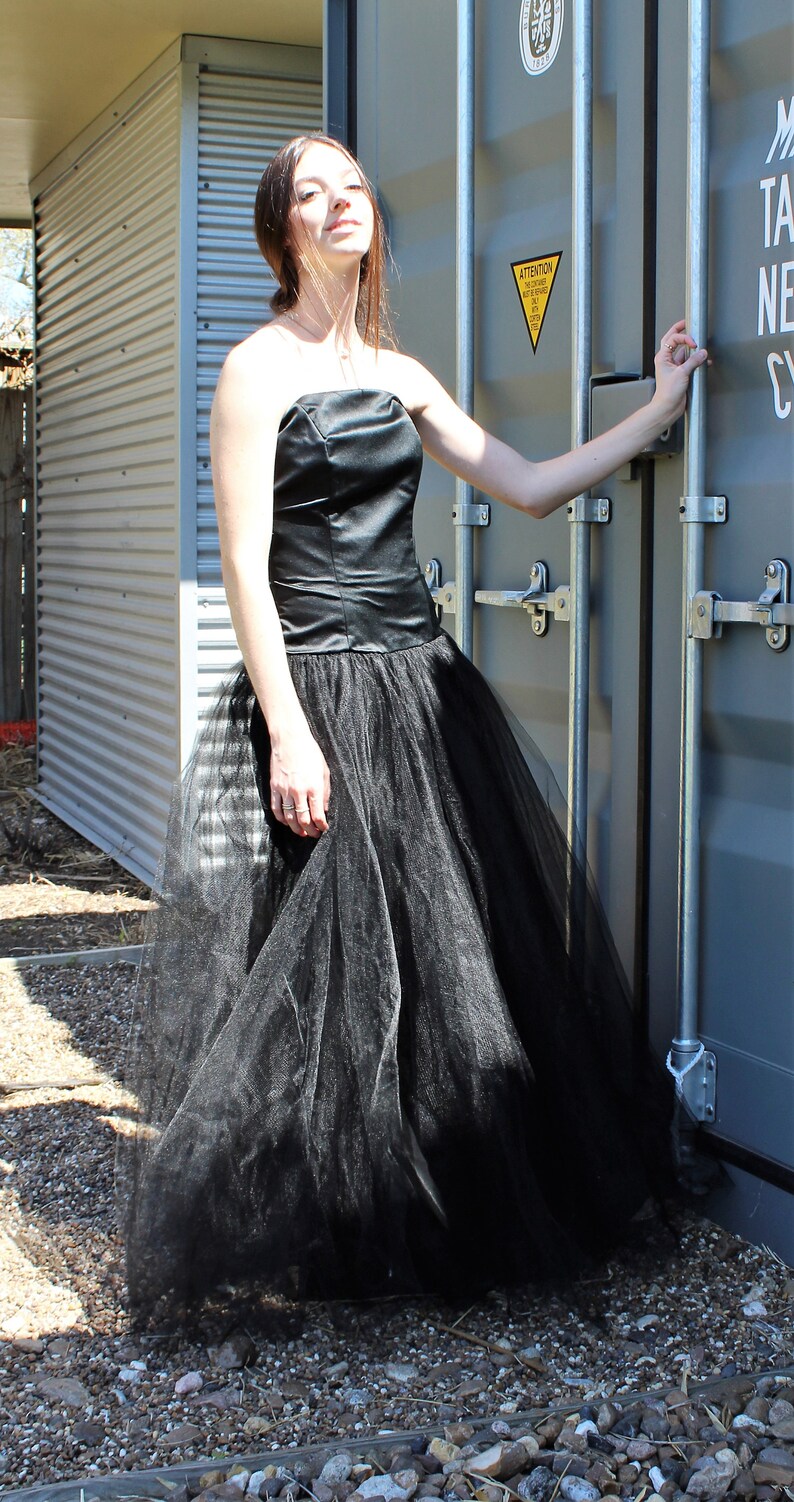 Gothic Wedding Dress, Vintage 1980s Loralie, Black Tulle Dress, black wedding gown, XS/S Women image 9