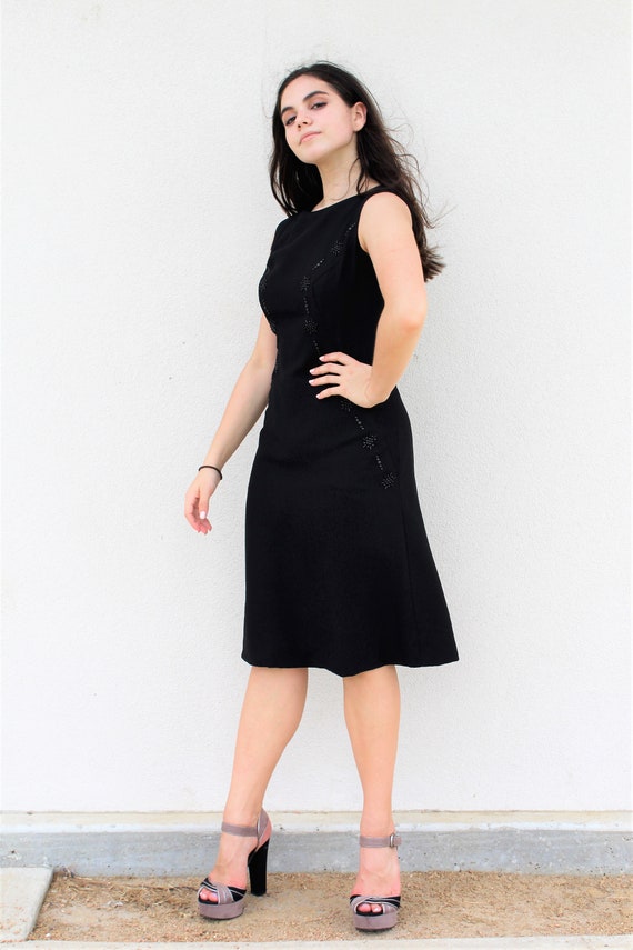 60s little black dress 1960s Vintage Black Sequin Party Dress / Small main image 1