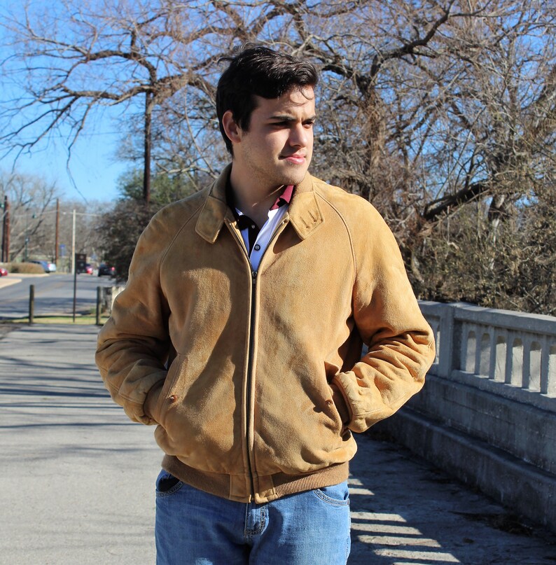 Vintage 1990s L.L. Bean Bomber Jacket Soft Suede Tan 42 Men Etsy