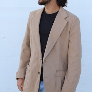 70s Sportcoat, Vintage Mens Clothing, Lee Blazer, size 40/42L Men, Tan Cotton