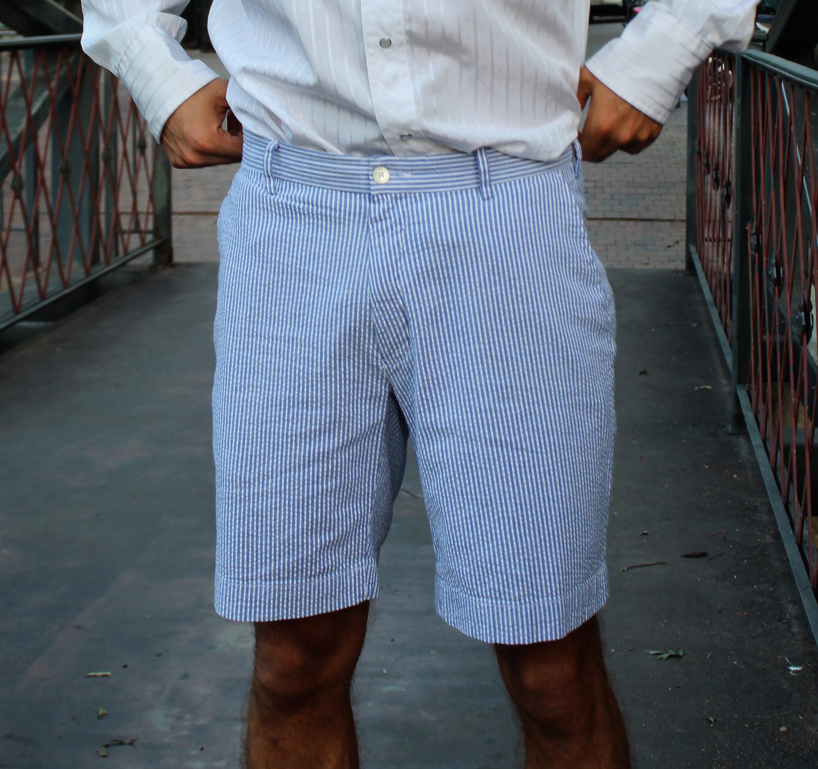 Blue white hotsell striped shorts mens