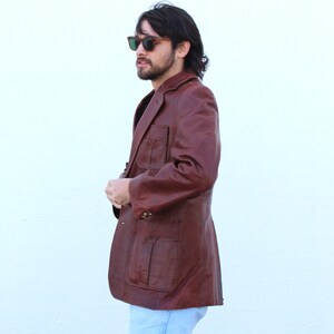 Vintage 1990s Cellini Collection Brown Leather Blazer, Size 40 Men, Leather Jacket image 6