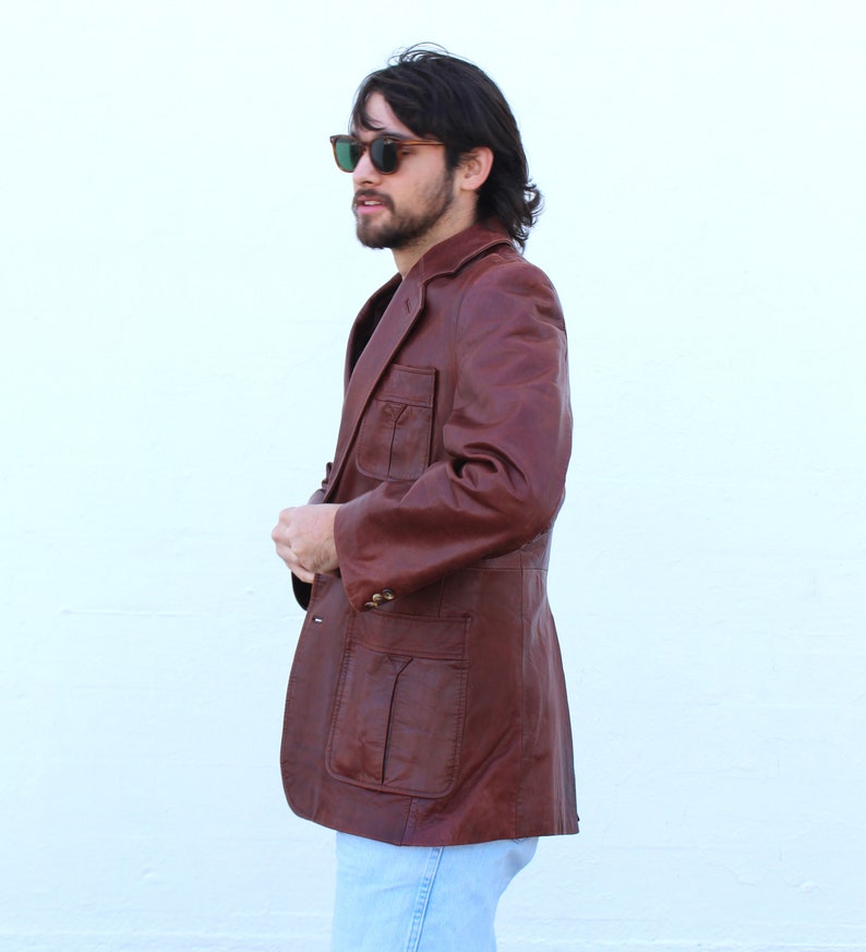 Vintage 1990s Cellini Collection Brown Leather Blazer, Size 40 Men, Leather Jacket image 6