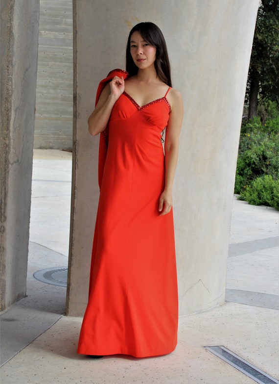 open lace back dress Luxury Pearl Red Evening Dress with 3D Flowers Cape SS585  Sharon Said