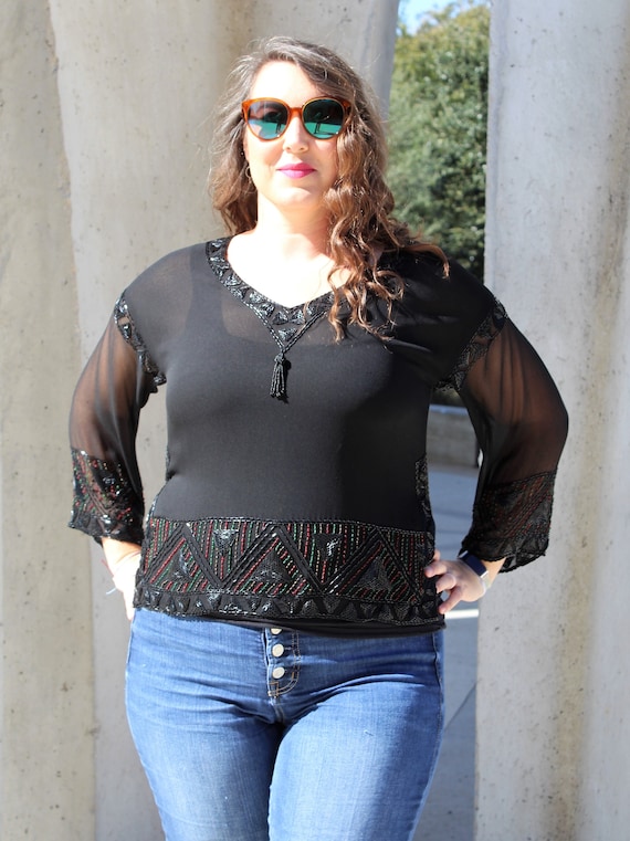 Black Chiffon Blouse, Vintage Jerri Sherman, Black