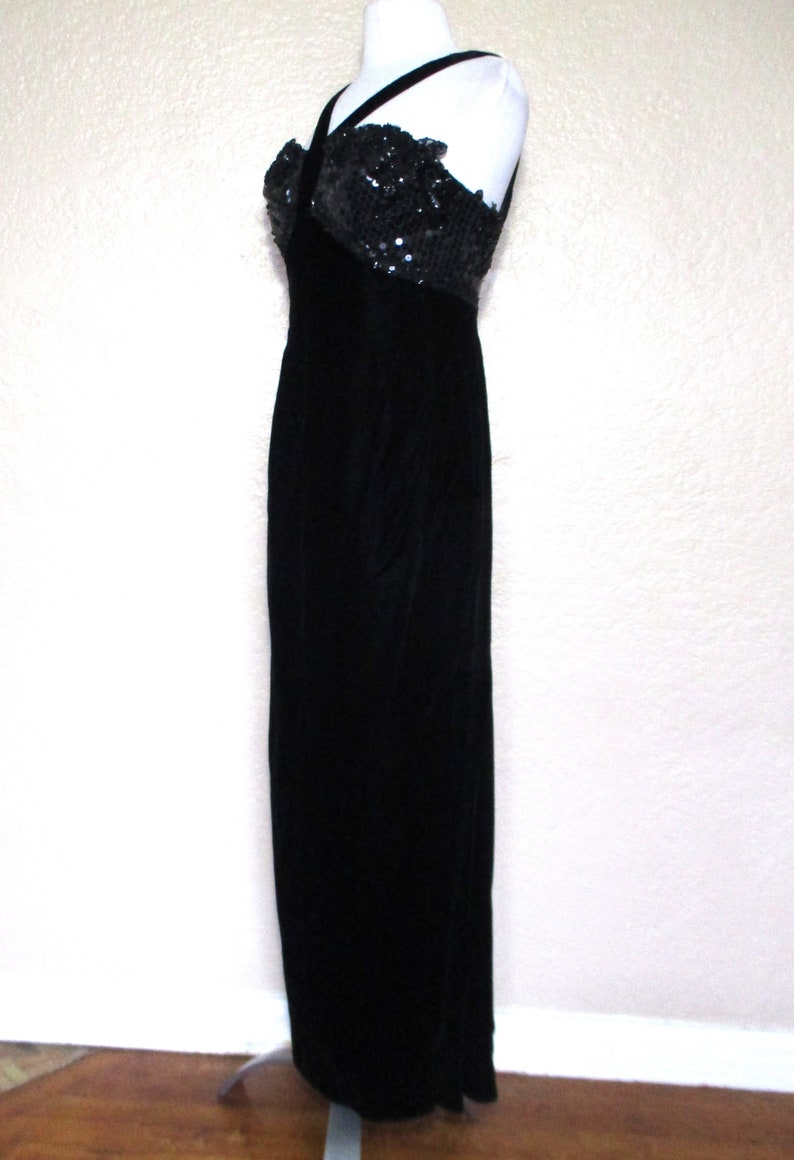 Black Velvet Gown, Vintage Victor Costa, Formal Dress, Small Women, Beaded Sequined, Halter Gown image 2