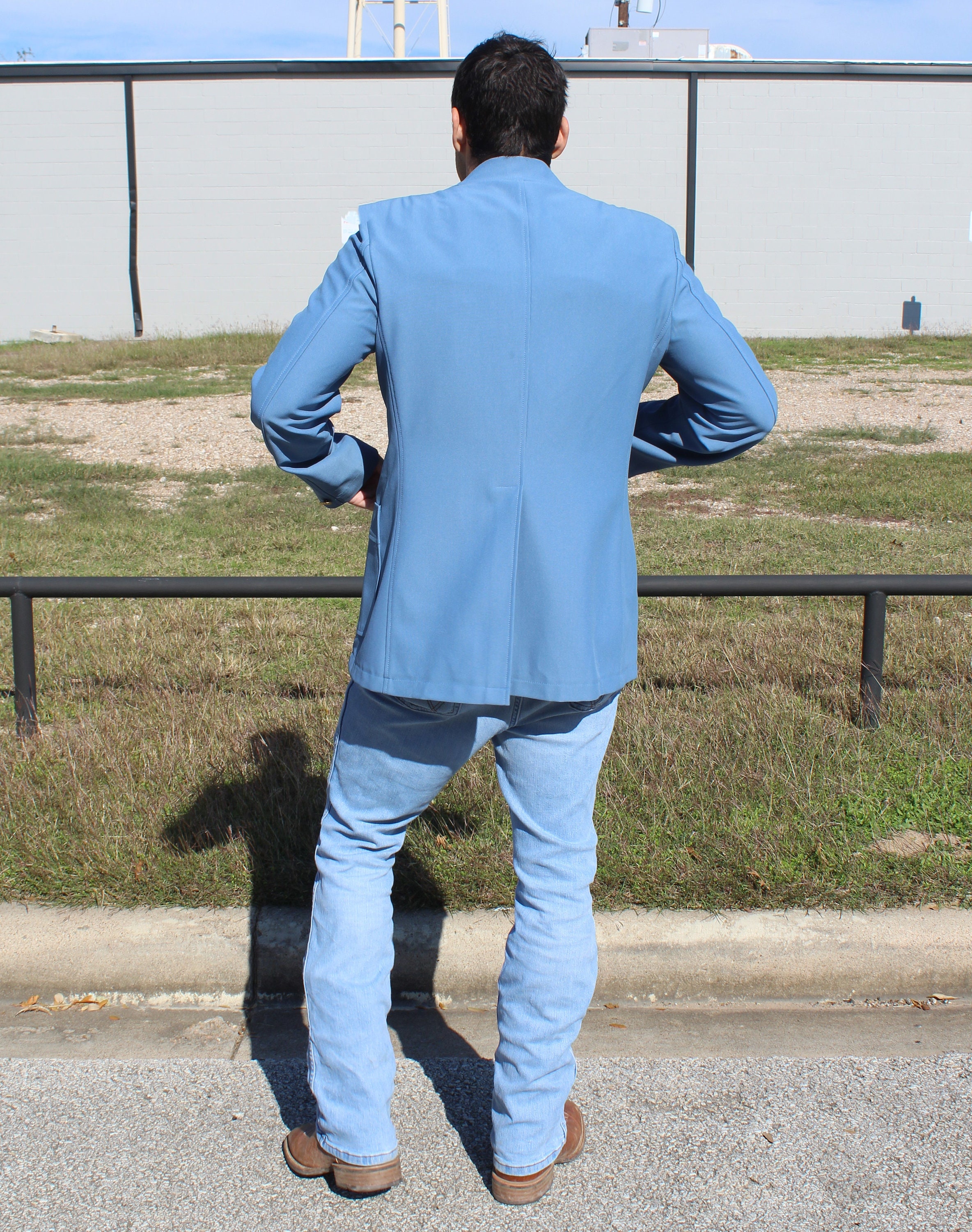 70s Blazer, Vintage Jacket Men, Size 42R Men, Blue Polyester