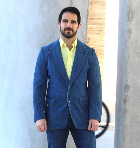 Vintage 1970s Denim Blazer, Jean Jacket, 40R Men