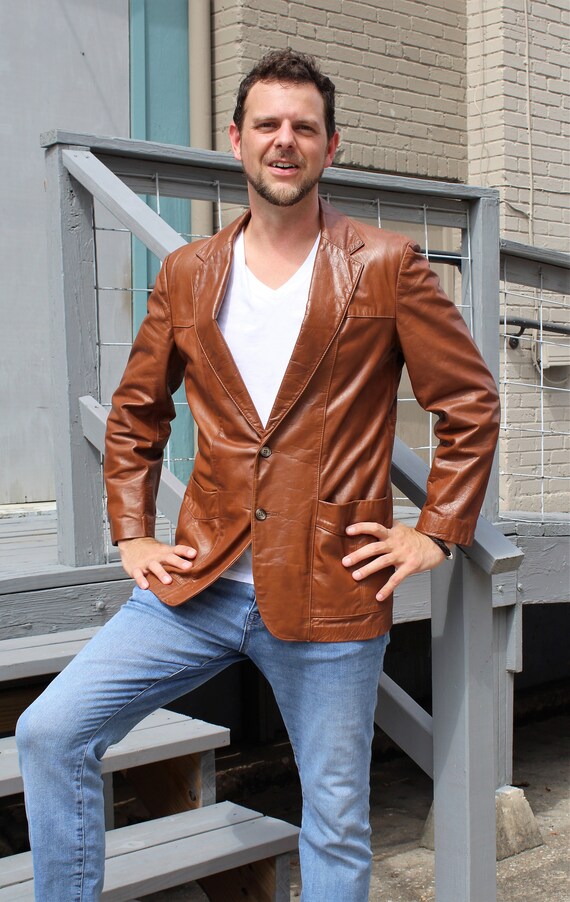 Vintage 1970s Silton Brown Leather Blazer Jacket S