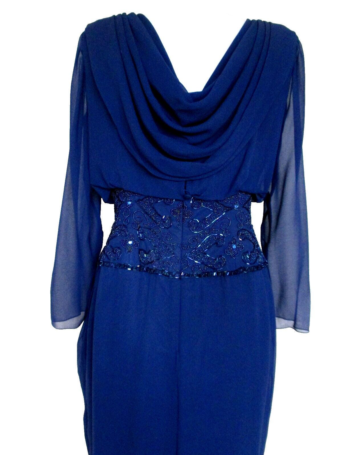 Vintage Tootsies Evening Gown Dress Size 10 Women Navy Blue Chiffon Bead Trim