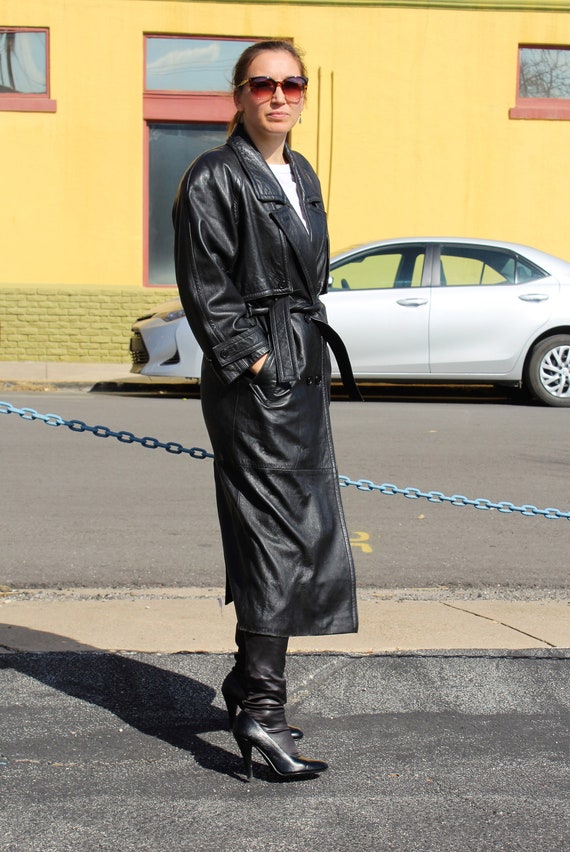 North Beach Leather, Long Leather Coat, Vintage Michael Hoban