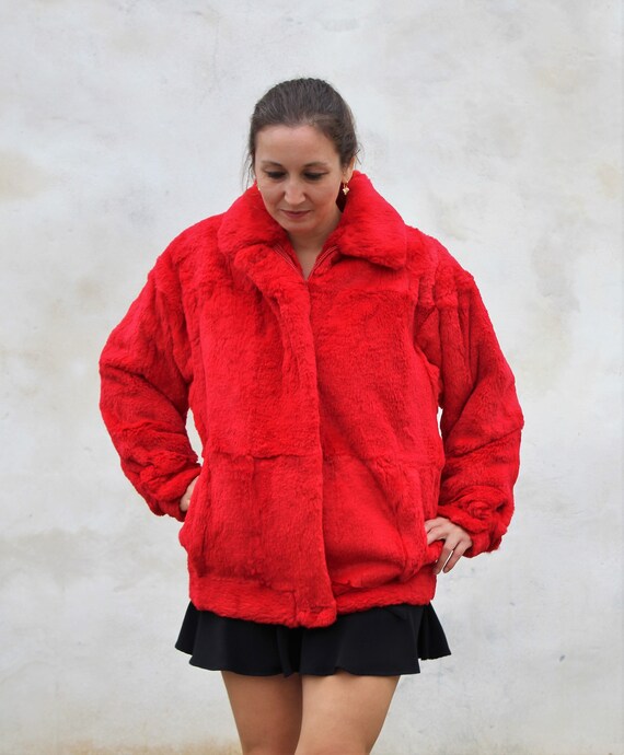 Vintage 1980s Koslow's Red Fur Coat Dolman Sleeve… - image 8