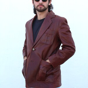 Vintage 1990s Cellini Collection Brown Leather Blazer, Size 40 Men, Leather Jacket image 5