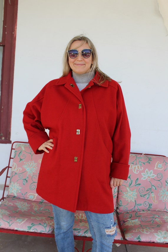 Red Wool Coat, Medium Women, Red Jacket, Peacoat,… - image 4