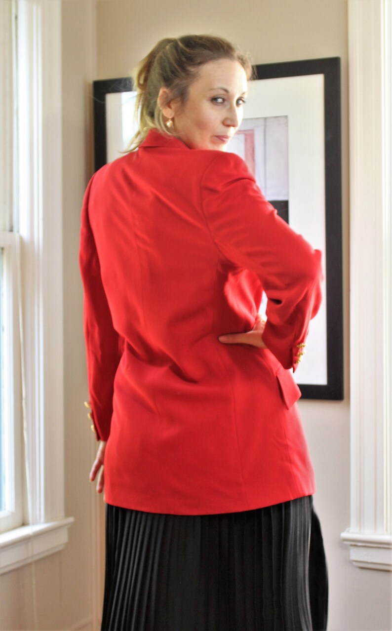 80s Escada, Vintage Margaretha Ley, Red Wool Blazer, Long Jacket, size 36 Women image 5