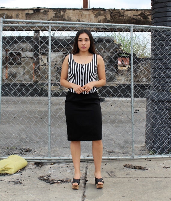 1990s Constance Saunders Black & White Skirt Suit