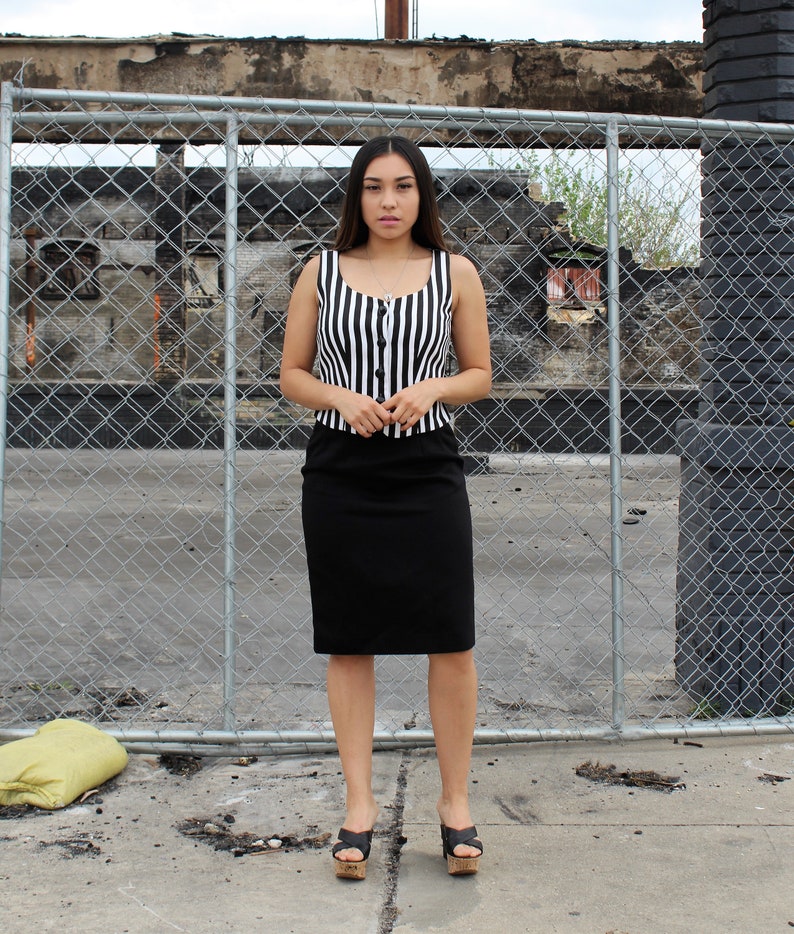 Vintage Skirt Outfit, 1990s Constance Saunders, Two Piece Suit, Black and White, 2 Women, Vest Top image 2