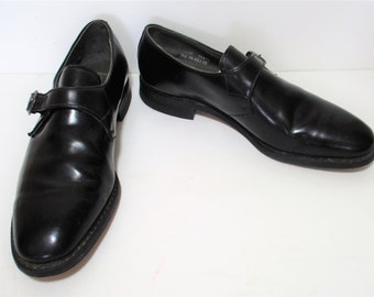 Vintage 1960s Stuart McGuire Black Leather Monk Strap Shoes, Oxfords, Size 10 Men