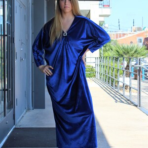 Velvet Kaftan, Vintage David Brown Caftan, One Size Women, Blue Stretch Velvet image 2