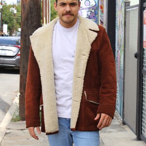 Vintage Silton Sherpa Coat, Brown Suede, Faux Sheepskin, Size 44 Men, Heavy Jacket image 2