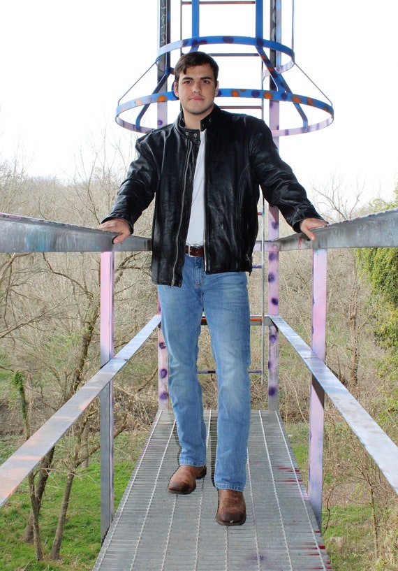 Denim cafe cheap racer jacket