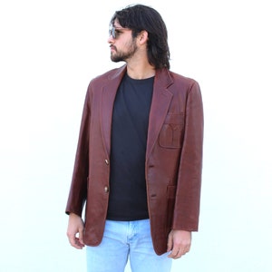 Vintage 1990s Cellini Collection Brown Leather Blazer, Size 40 Men, Leather Jacket image 2