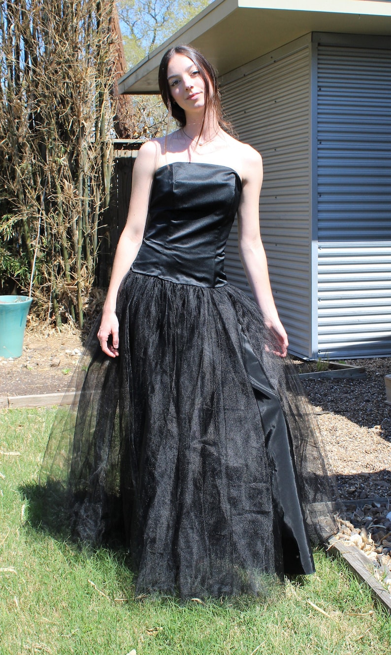 Gothic Wedding Dress, Vintage 1980s Loralie, Black Tulle Dress, black wedding gown, XS/S Women image 2