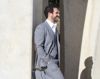 Vintage 1970s Raffinati Three Piece Suit, 70s Mens Suit, Gray Tweed Suit, Two Buttons, 40R