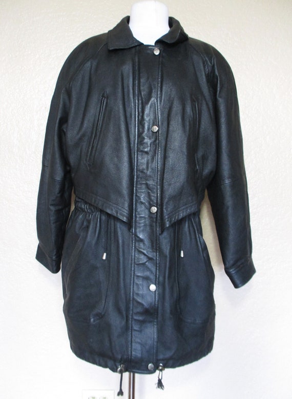 Vintage Wilsons Leather, Long Jacket, Black Leather C… Gem