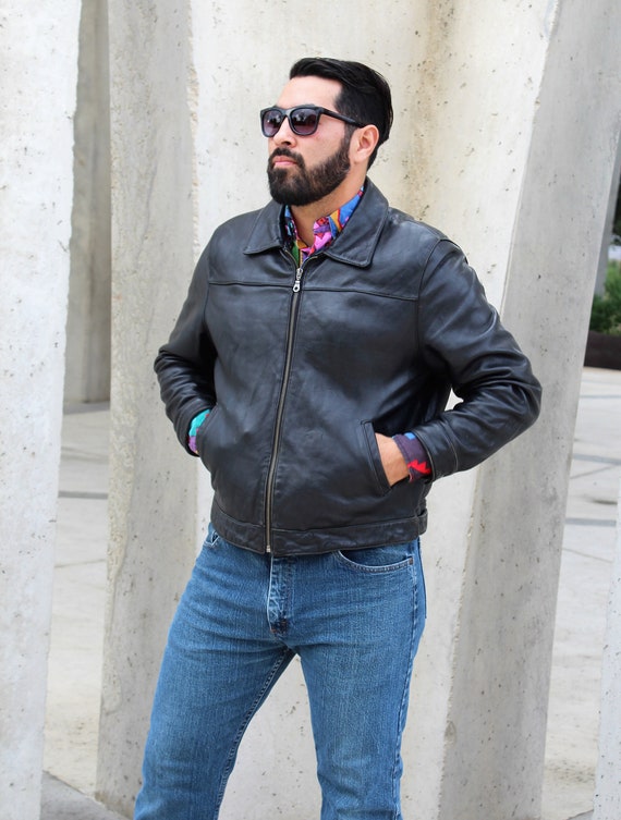 90s Leather Jacket, Vintage Wilsons Leather Biker Jacket, Black