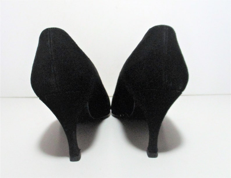 Pointed Toe Shoes, Vintage Stuart Weitzman Pumps, 9 AA Women, black suede, bronze studs image 5