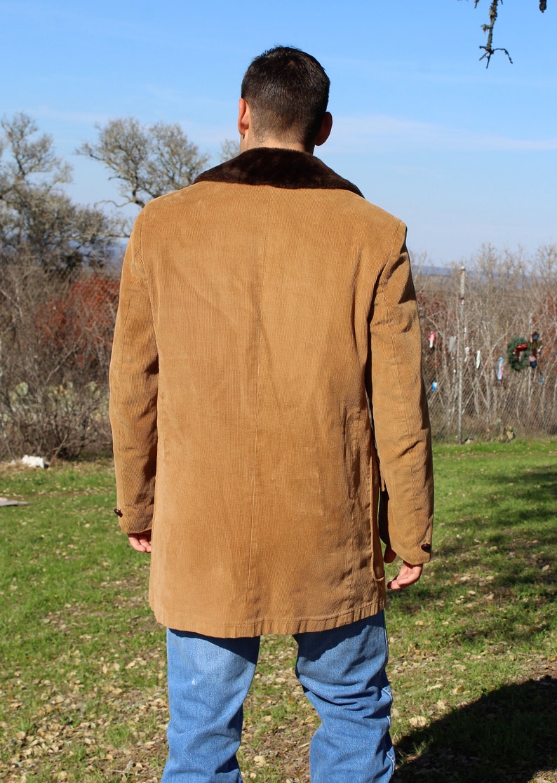 Mens Corduroy Jacket, Vintage 70s Sherpa Jacket Men, Sears The Men's Store, 40R Men, tan corduroy, brown faux fleece image 4