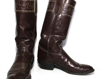 Vintage Tony Lama Gold Label Cowboy Boots, Size 11.5 Men, Brown Leather