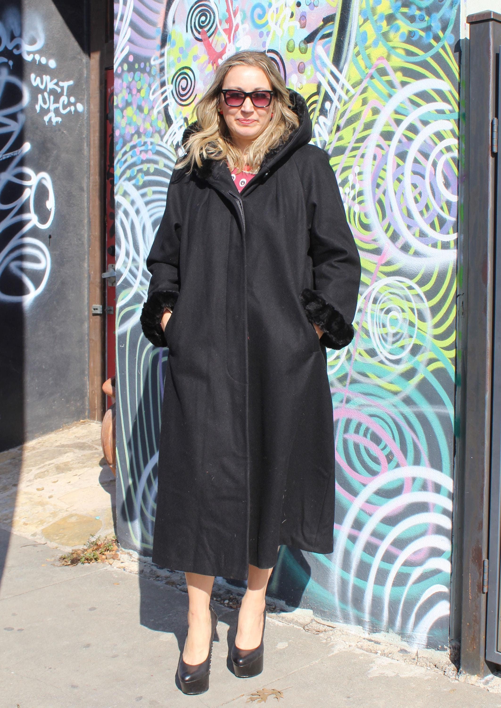 Vintage 1990s Black Hooded Coat, Donnybrooke, L/XL Women, Winter