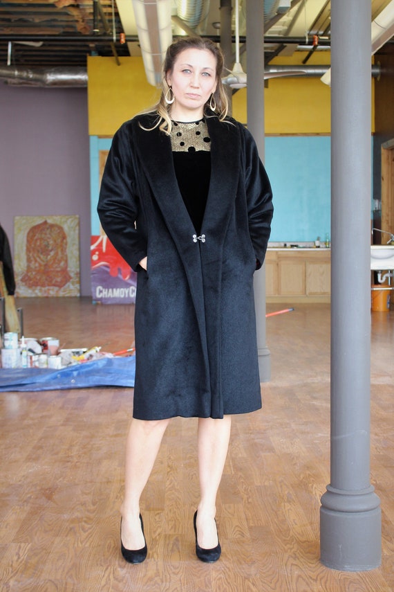 Vintage 1960s Lilli Ann Black Cashmere Coat Medium
