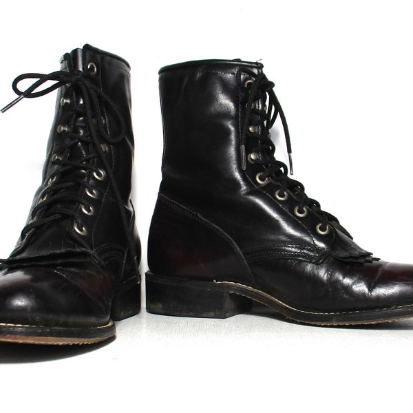 Kiltie Boots, Vintage Laredo, Schnürstiefel, Größe 38 1/2M Frauen, zweifarbige Leder Westernstiefel