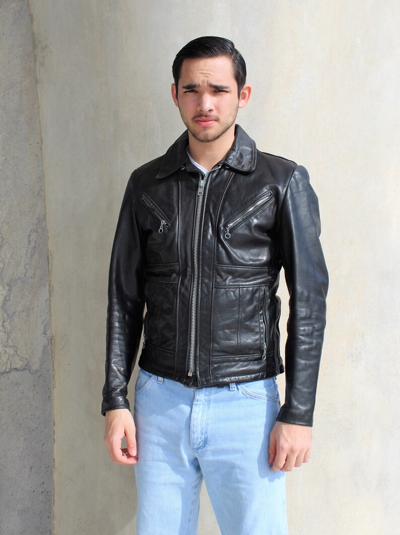 Black Leather Jacket Men Schott Hipster Motorcycle Biker
