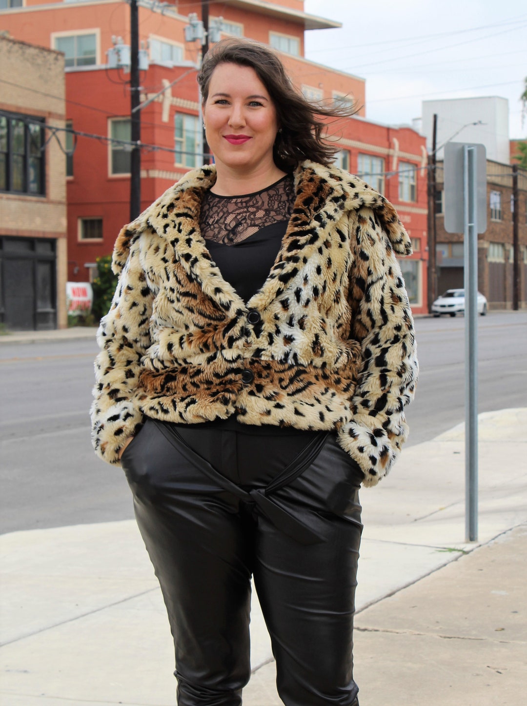 Vintage Selene Sport Faux Fur Jacket Black Tan Leopard Print - Etsy