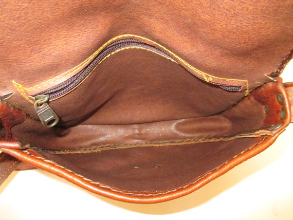 Boho Leather Purse, Vintage 1970s Brown Leather C… - image 7