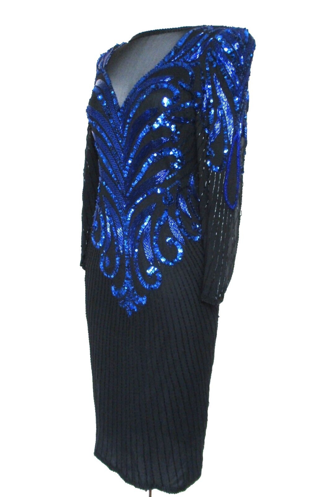 Sequin Silk Dress, Vintage 80s, A.J. Bari, Beaded, XS Women