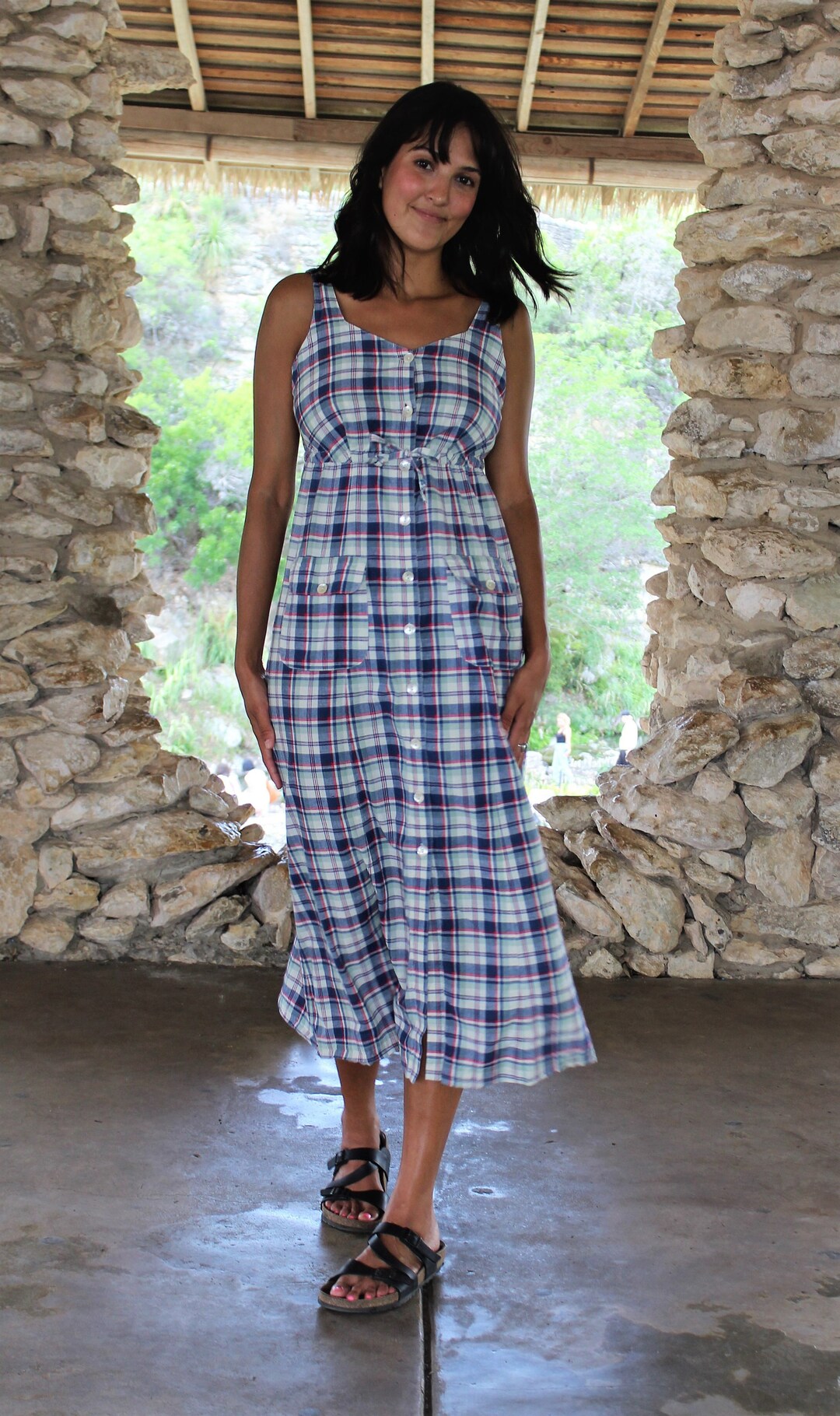 Vintage Laura Ashley Plaid Dress Small Women Navy Red White Etsy